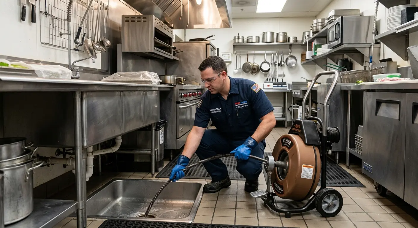 Commercial drain cleaning service in a restaurant kitchen in Knoxville